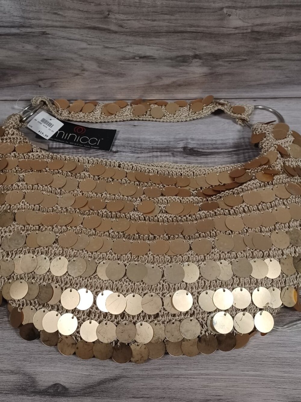 NWT Minicci 2000s Gold Metallic Sequin Shoulder Bag Zipper Closure
